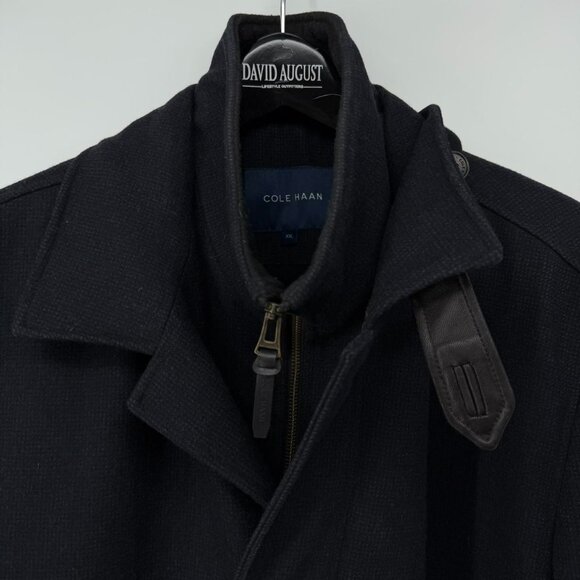 Cole Haan Men's Size XXL Classic Collared Wool-Blend Car Coat Navy - Picture 2 of 8